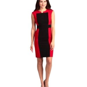 NWT Calvin Klein Women Red & Black Color Block Sheath Dress Size 6